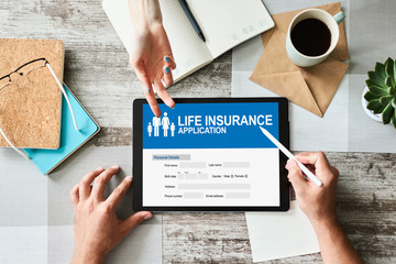 Life insurance online application form on device screen.