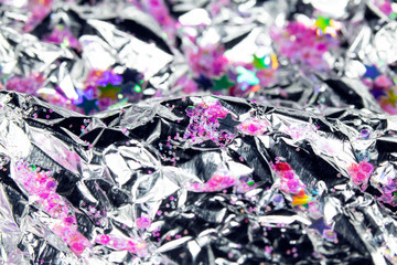 Abstract Shiny Foil Glitter Holographic Stars Hearts Shapes Pretty Background