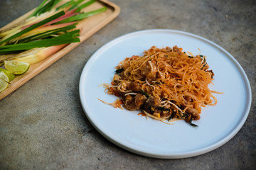 Pad Thai (Stir-fried Thai style small rice noodles with pork)
