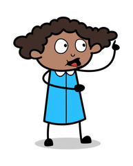 Trying to Remind - Retro Black Office Girl Cartoon Vector Illustration