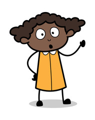 Shocked Gesture - Retro Black Office Girl Cartoon Vector Illustration
