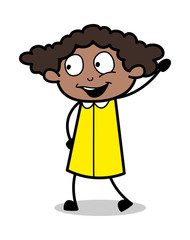 Saying Hello - Retro Black Office Girl Cartoon Vector Illustration