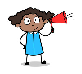 Announcement - Retro Black Office Girl Cartoon Vector Illustration