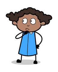 Thought - Retro Black Office Girl Cartoon Vector Illustration