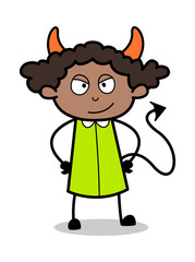 Devil - Retro Black Office Girl Cartoon Vector Illustration
