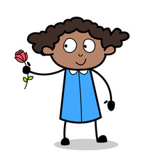 Presenting a Rose - Retro Black Office Girl Cartoon Vector Illustration