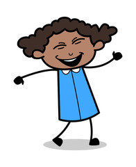 Walking in Joy - Retro Black Office Girl Cartoon Vector Illustration