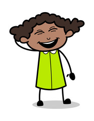 Joyful Laughing Expression - Retro Black Office Girl Cartoon Vector Illustration