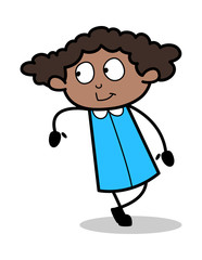 Standing Pose - Retro Black Office Girl Cartoon Vector Illustration
