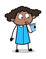 Energy Drink - Retro Black Office Girl Cartoon Vector Illustration