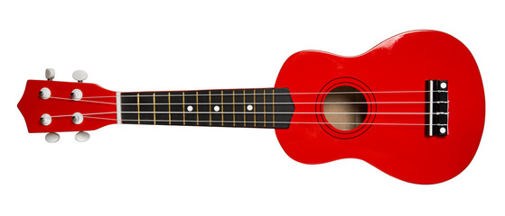 Fototapeta na wymiar Red ukulele, isolated on white background