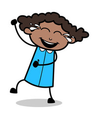 Tears of Happiness - Retro Black Office Girl Cartoon Vector Illustration