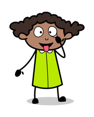 Showing Eye and Tongue - Retro Black Office Girl Cartoon Vector Illustration