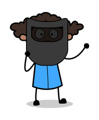 Welding Face Shield - Retro Black Office Girl Cartoon Vector Illustration