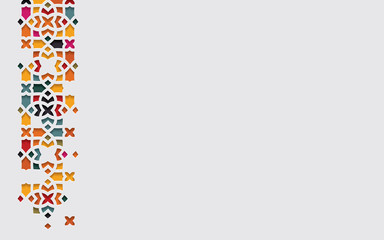 Arabic arabesque design greeting card for Ramadan Kareem.Islamic ornamental colorful detail of mosaic.Vector illustration.