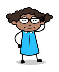 Fashionable Sunglasses - Retro Black Office Girl Cartoon Vector Illustration