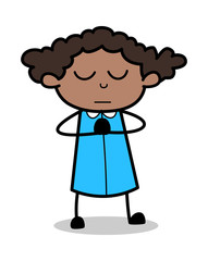 Doing Prayer - Retro Black Office Girl Cartoon Vector Illustration