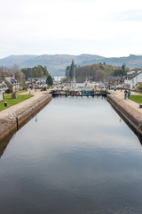 Caledonian Canal in Fort Augustus at Loch Ness Highlands Scotland Great Britain