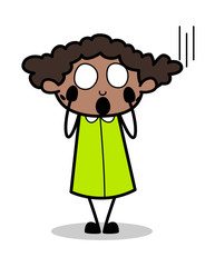 Fearful Face - Retro Black Office Girl Cartoon Vector Illustration