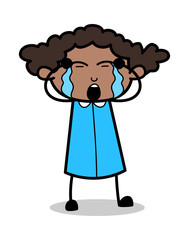 Crying Eyes with Full of Tears - Retro Black Office Girl Cartoon Vector Illustration