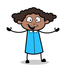 Joyful Expression - Retro Black Office Girl Cartoon Vector Illustration