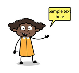 Showing a Message Box - Retro Black Office Girl Cartoon Vector Illustration