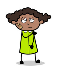 Sad Injured Person - Retro Black Office Girl Cartoon Vector Illustration