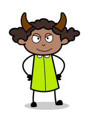 Obraz na płótnie Canvas Evil Smile - Retro Black Office Girl Cartoon Vector Illustration