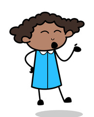 Communicating - Retro Black Office Girl Cartoon Vector Illustration