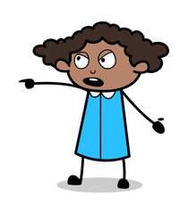 Shouting and Scolding - Retro Black Office Girl Cartoon Vector Illustration