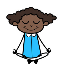 Doing Yoga with Smiling Face - Retro Black Office Girl Cartoon Vector Illustration