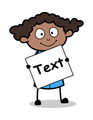 Holding a Ad Banner - Retro Black Office Girl Cartoon Vector Illustration