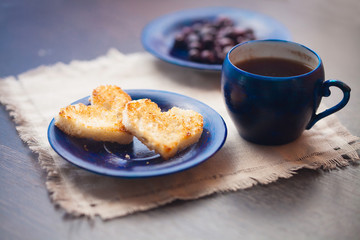 heart toast for Breakfast on a napkin