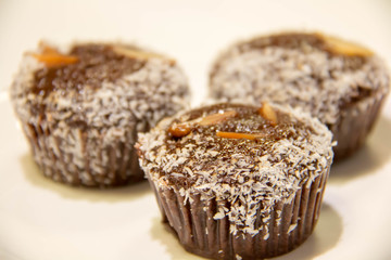  chocolate cup cake and coconut powder on top
