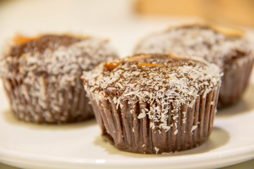  chocolate cup cake and coconut powder on top