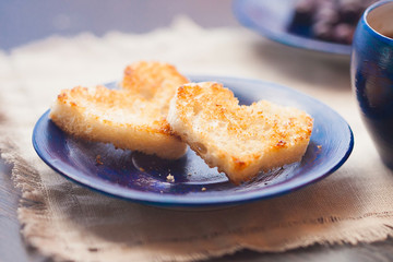 heart toast for Breakfast on a napkin