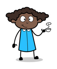 Hot Tea - Retro Black Office Girl Cartoon Vector Illustration