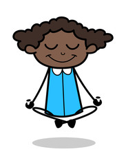 Yoga Pose - Retro Black Office Girl Cartoon Vector Illustration