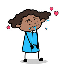 Romantic - Retro Black Office Girl Cartoon Vector Illustration