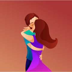 Kissing couple color flat vector illustration