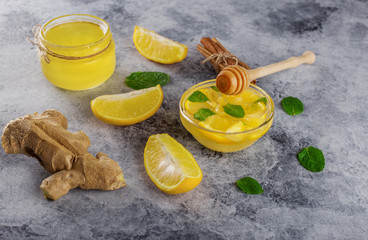 Cinnamon.Honey.Ginger. Lemon.Image of stone texture. An interesting background with a fascinating texture