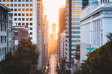 Poster Downtown San Francisco with California Street at sunrise, San Francisco, California, USA © JFL Photography