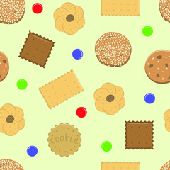 Cookie. Seamless vector pattern of different cookies on a light background