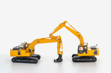 Yellow  Excavator loaders   isolated on  a white background