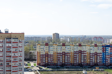 Diverse construction of residential buildings in Russia. Various houses in Russia in a new area