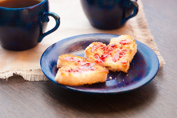 heart toast for Breakfast on a napkin
