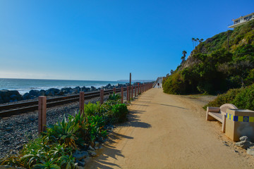 Scenic San Clemente Ocean side close to pier and rails pacific surfliner