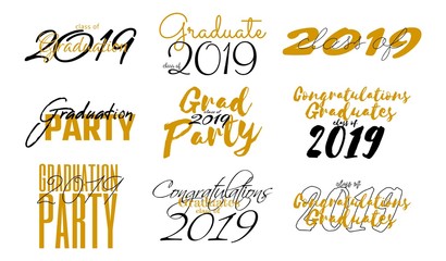 Lettering Set for graduation class of 2019. Vector text for graduation design, congratulation event, party, greeting, invitation card, high school or college graduate.
