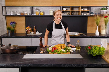 Portrait of young beautiful housewife