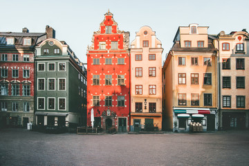Stockholm city Stortorget architecture view in Sweden travel european landmarks - obrazy, fototapety, plakaty